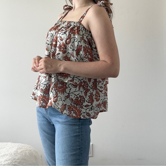 NWT Le Ragazze made in Italy 100% linen top M tiered floral print cottagecore - Picture 14 of 14